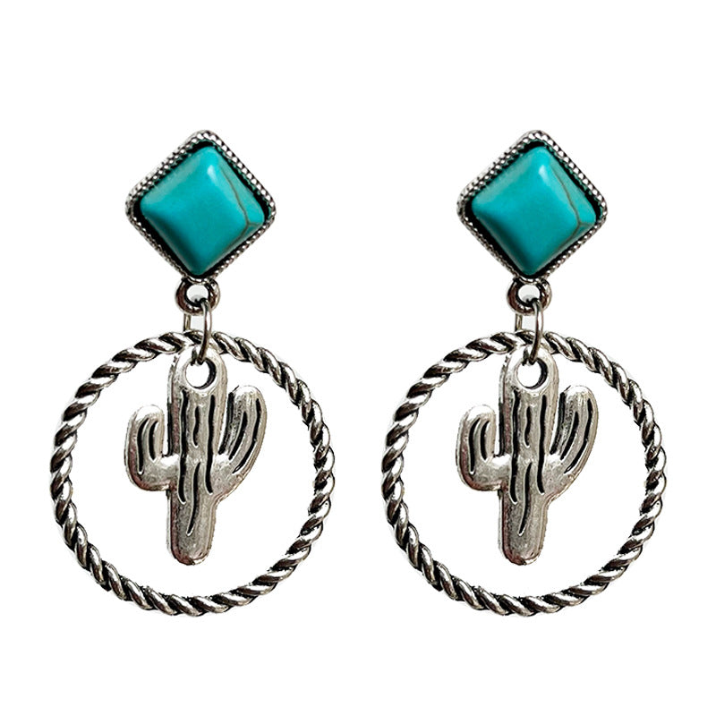 Western Turquoise Boho Vintage Cactus Earrings - product image 5