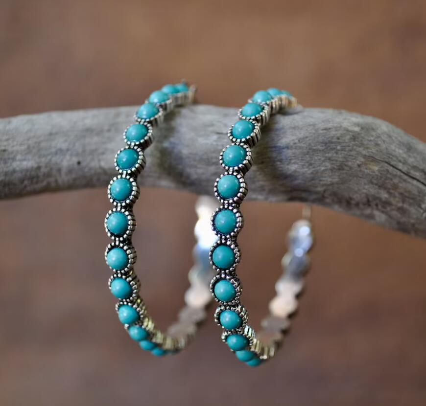 Turquoise Vintage Statement Geometric Cross Earrings - product image 12