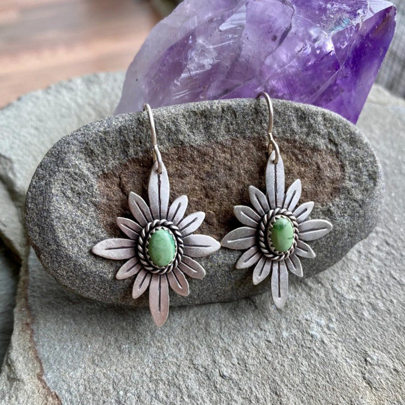 Western Turquoise Vintage Floral Cross Earrings for Women - product image 3