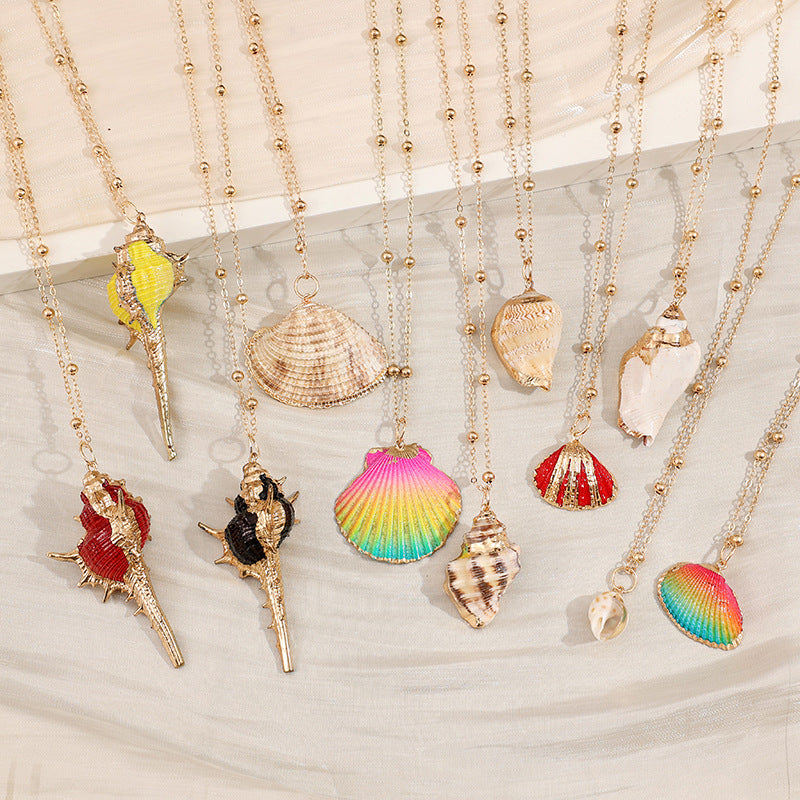 2019aliexpress : Ocean‑style Necklace with Gold‑trimmed Seashells and Conch - product image 2