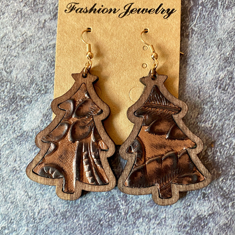 Western Vintage Wood Leather Earrings - product image 3