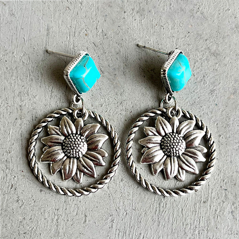 Western Turquoise Boho Vintage Cactus Earrings