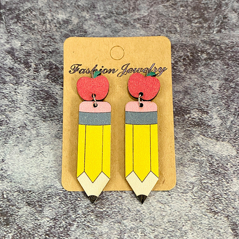 Popular Teacher Earrings - Leopard Print Pencil and Apple Patchwork Stud - product image 9
