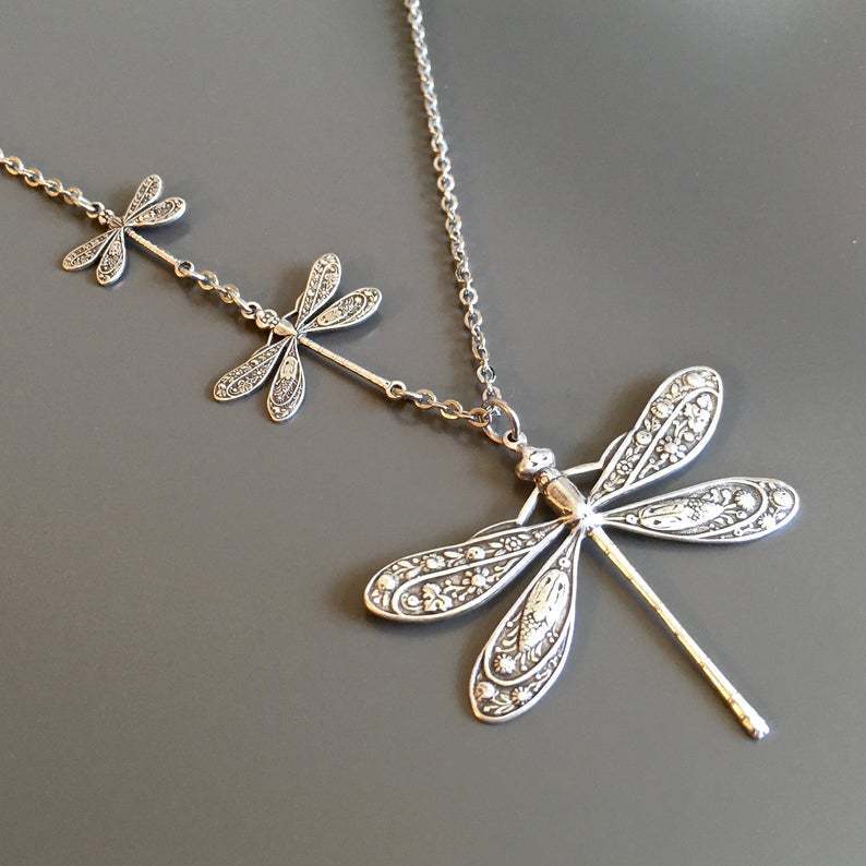 Vintage Silver Dragonfly Charm Necklace for Women - product image 2