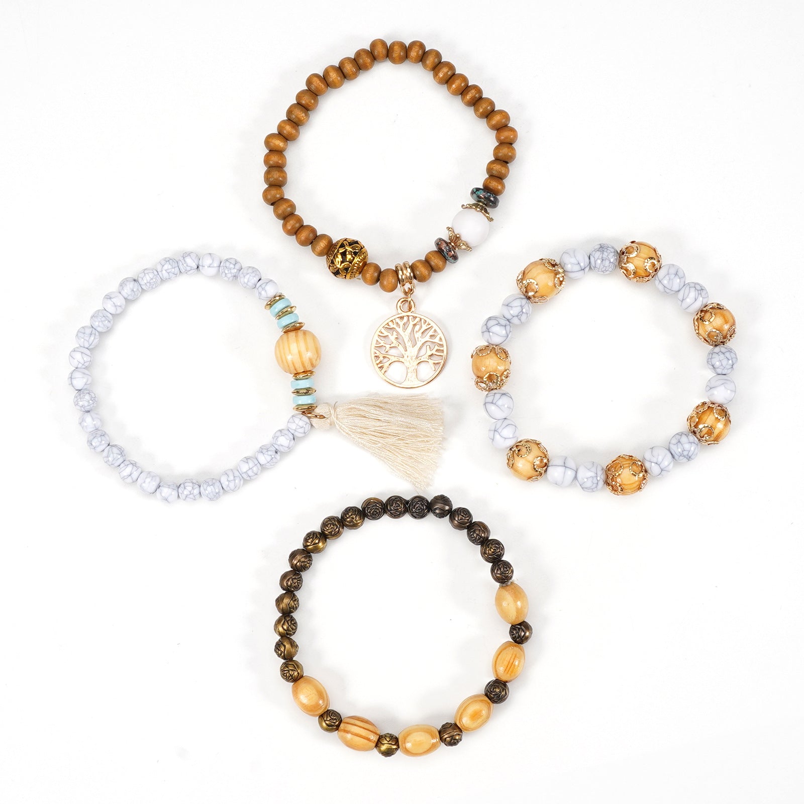 Floral Wood Beaded Bracelet