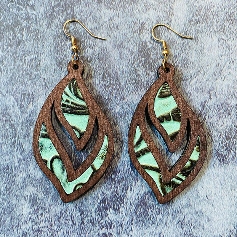 Western Vintage Geometric Cross Wood Earrings - product image 3