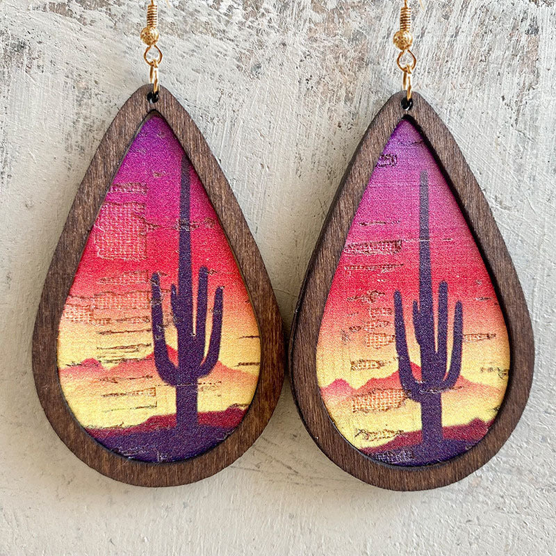Western Cactus Cross Wood Earrings - product image 4