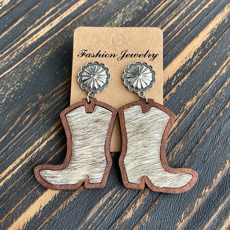 Western Cross Wood Leather Earrings - product image 13