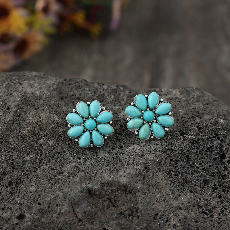 Turquoise Boho Vintage Floral Cross Earrings - product image 8