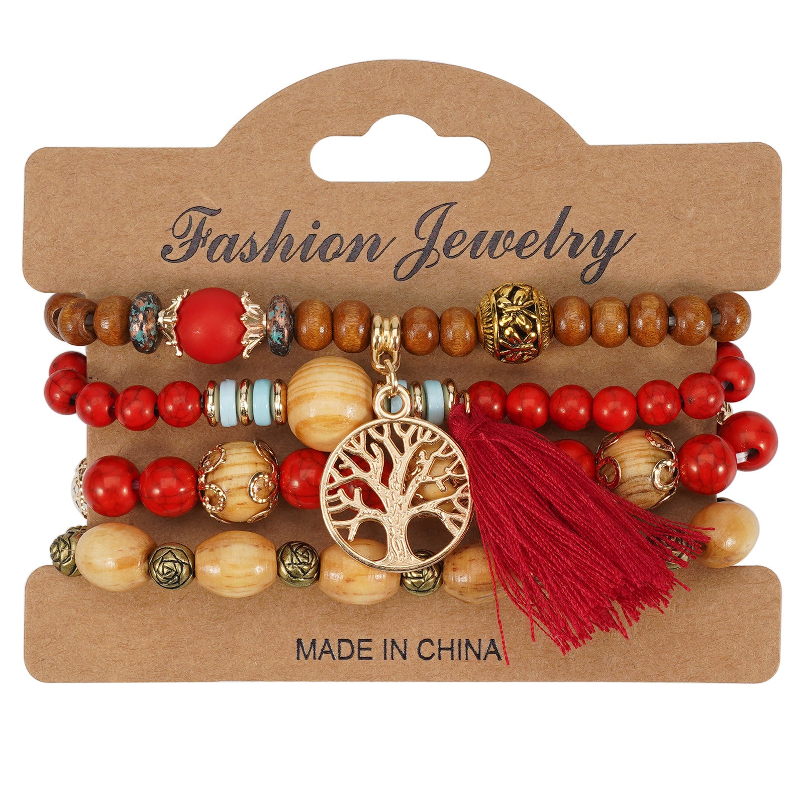 Floral Wood Beaded Bracelet