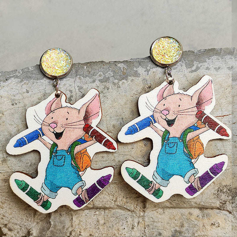 Mouse Cheese Earrings - Colored Pencil Cup - Student and Teacher Earrings - - product image 1