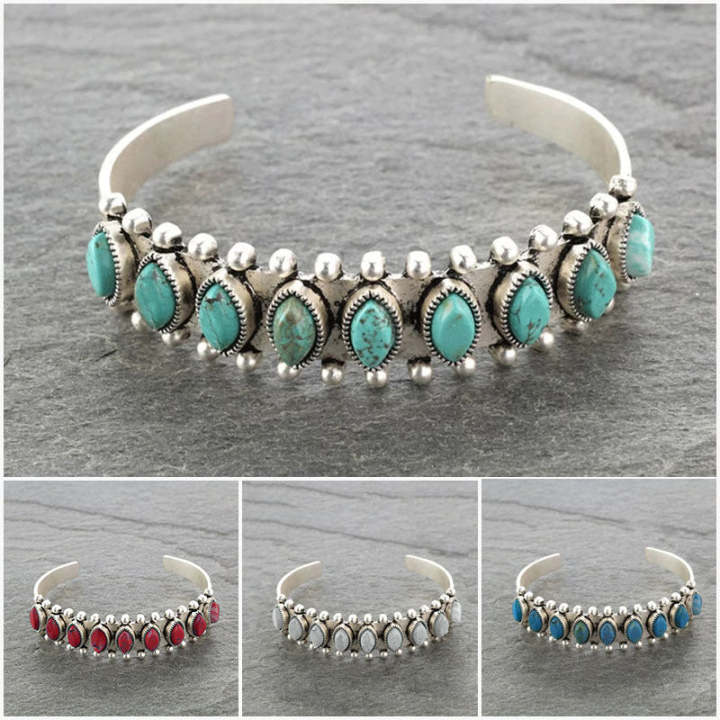 Turquoise Boho Vintage Bracelet for Women selected as a single denim outfit focal point