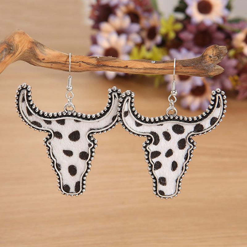 Western Vintage Cow Skull Cross Leather Earrings - product image 2