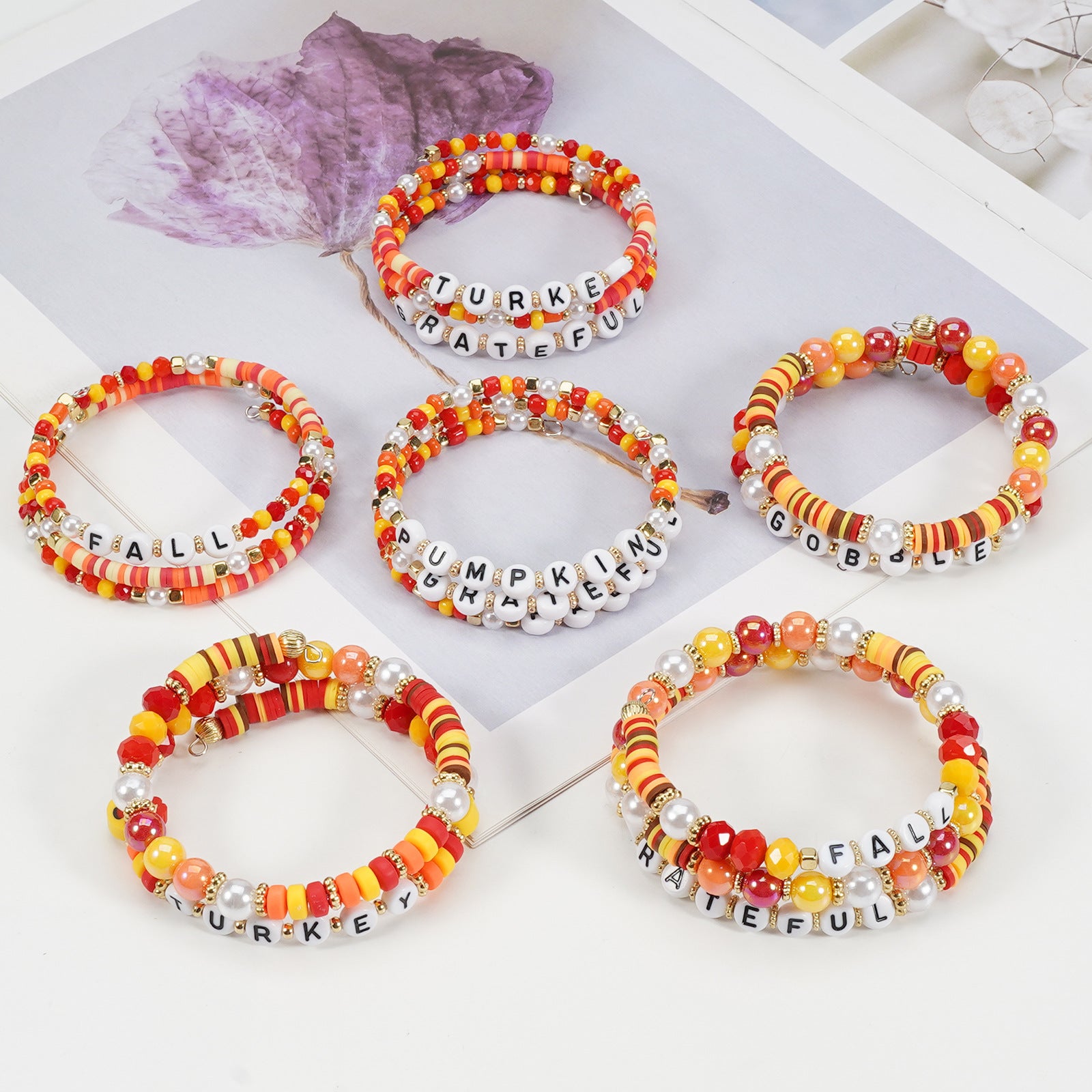 Thanksgiving Bracelet Autumn Maple Leaf Turkey Pumpkin Cartoon Cute Twisted