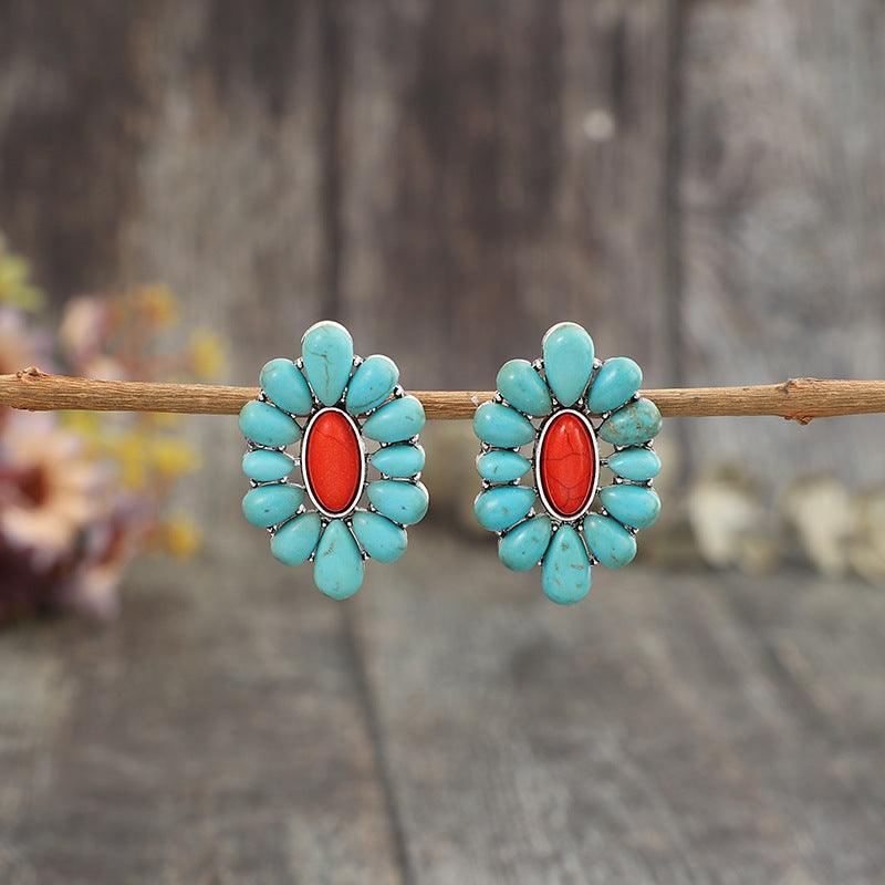 Turquoise Boho Vintage Statement Geometric Earrings - product image 1