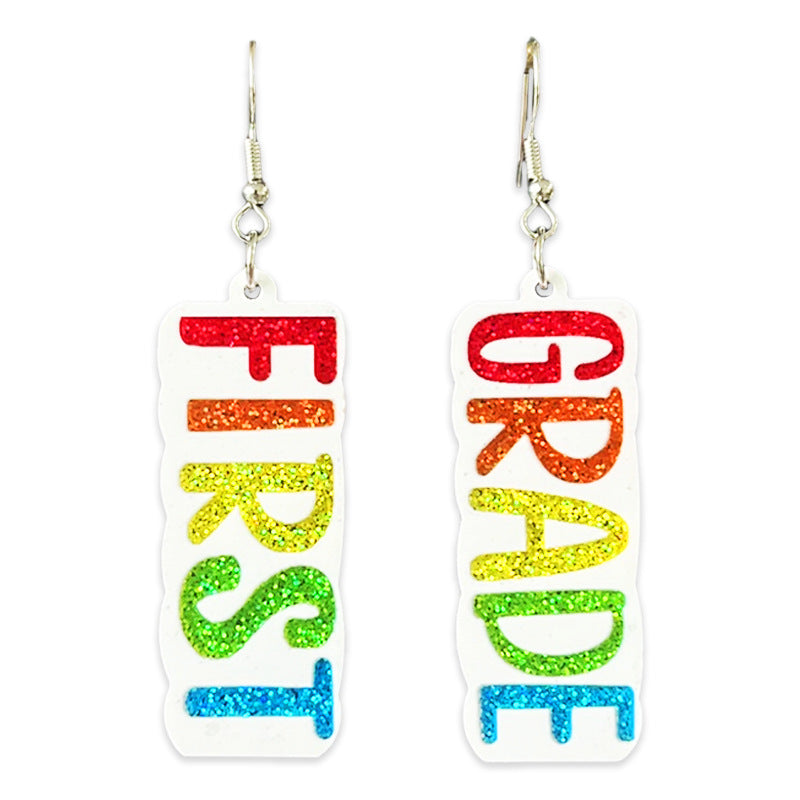 Supply Teacher Student Grade Shiny Text Semester Earrings Colorful Simple