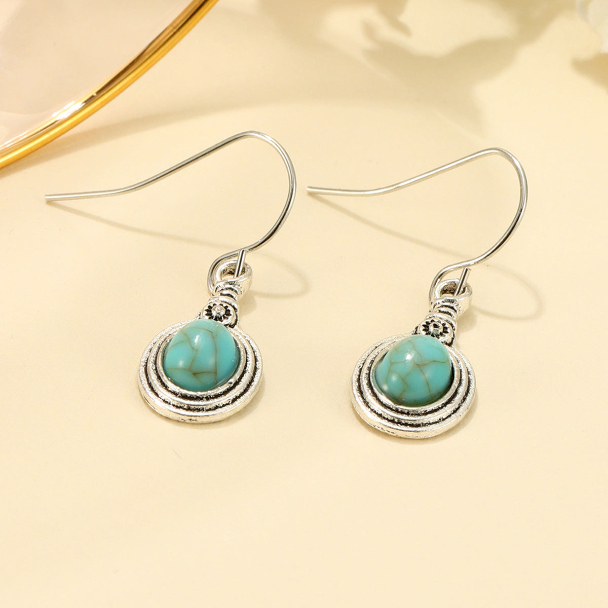 Turquoise Vintage Geometric Cross Earrings