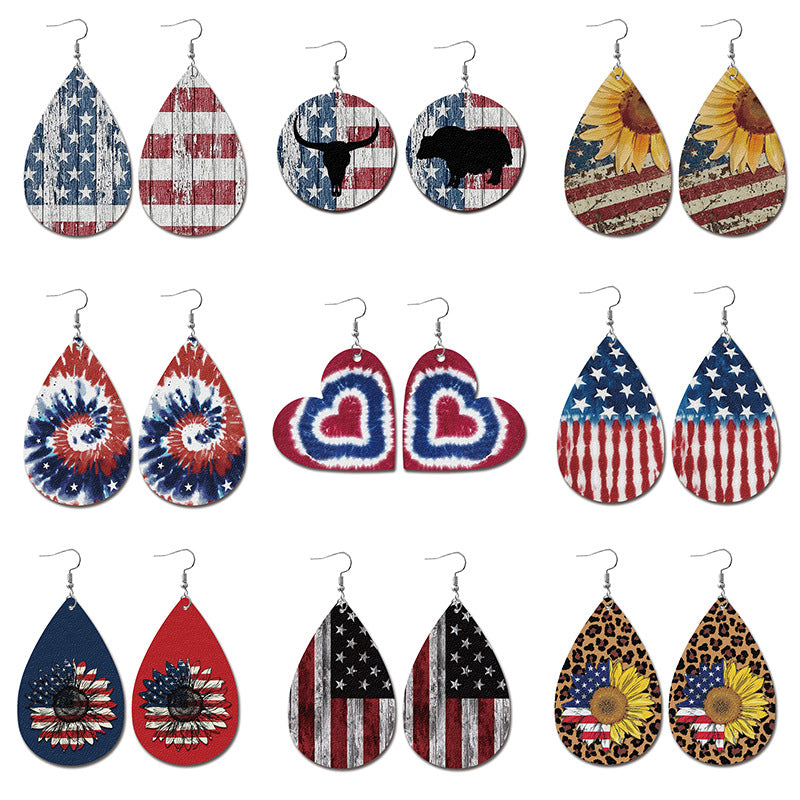 Vintage Cross Flag Leather Earrings - product image 1