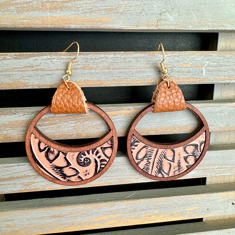Western Statement Geometric Cross Leather Earrings - product image 8