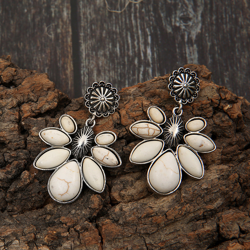 Turquoise Boho Vintage Floral Cross Earrings - product image 2