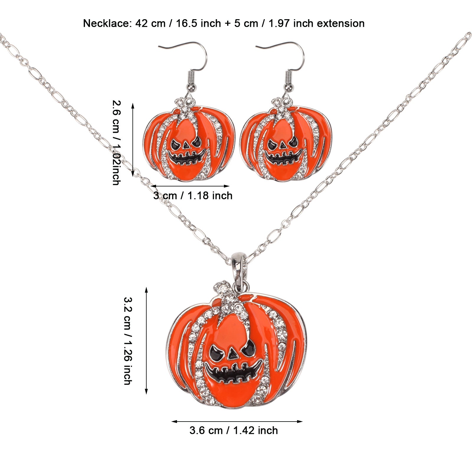 Halloween Necklace and Earring Set with Pumpkin - Screaming Skull - Ghost - - product image 2