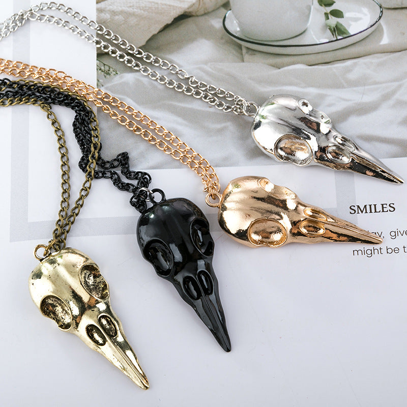 Punk Metal Crow Skull Pendant Necklace Halloween