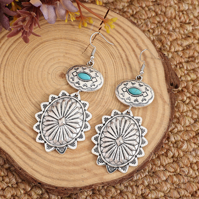 Western Turquoise Vintage Statement Cross Earrings