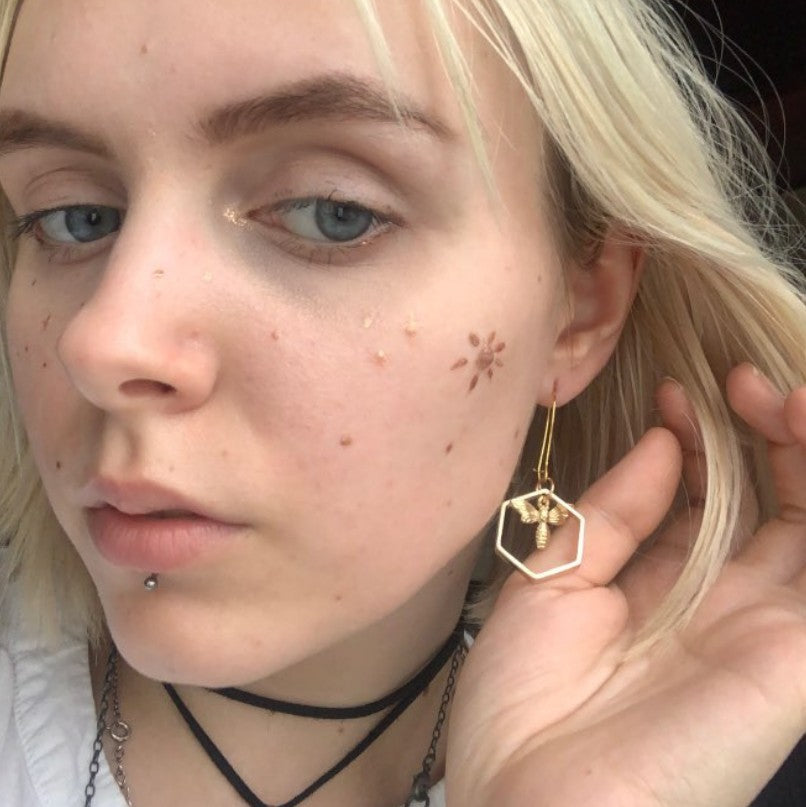 Geometric Cross Bee Earrings