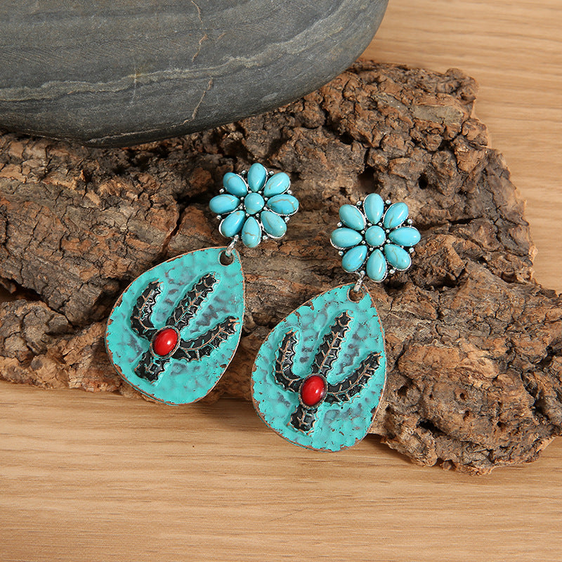 Turquoise Vintage Floral Cactus Earrings - product image 2