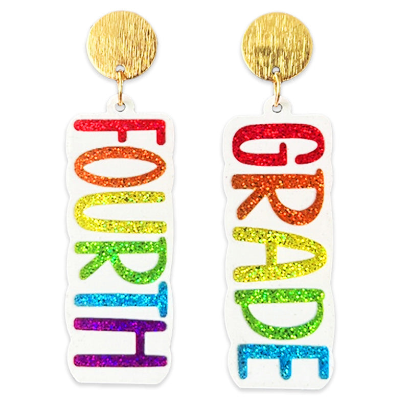 Supply Teacher Student Grade Shiny Text Semester Earrings Colorful Simple
