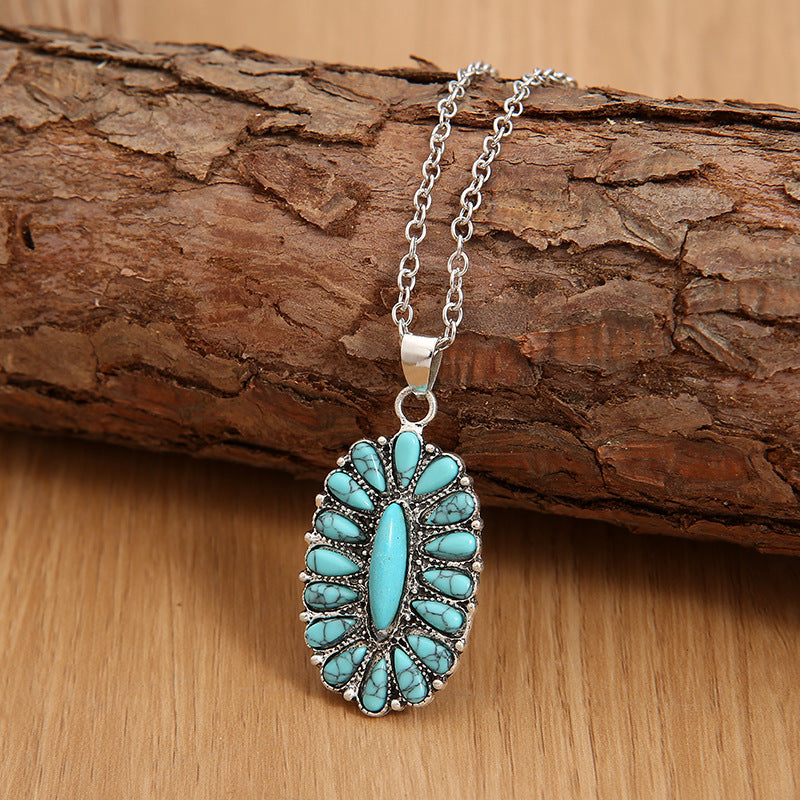 Western Turquoise Vintage Statement Cross Necklace