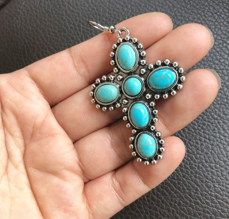 Turquoise Vintage Statement Cross Earrings - product image 12