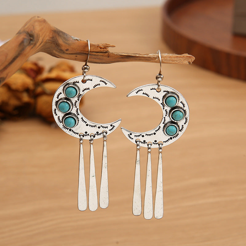 Western Turquoise Vintage Moon Cross Earrings - product image 2