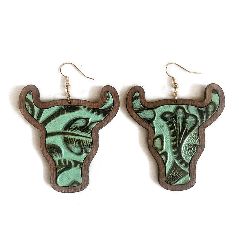 Western Vintage Cow Skull Cross Wood Earrings - product image 5