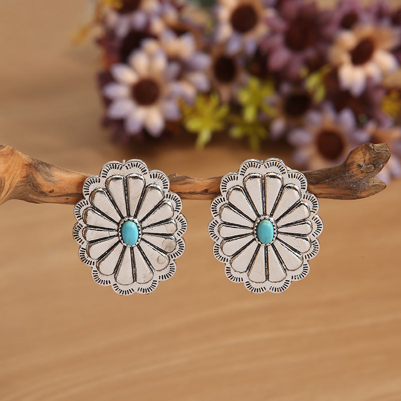 Turquoise Boho Vintage Statement Cross Earrings for Women - product image 1