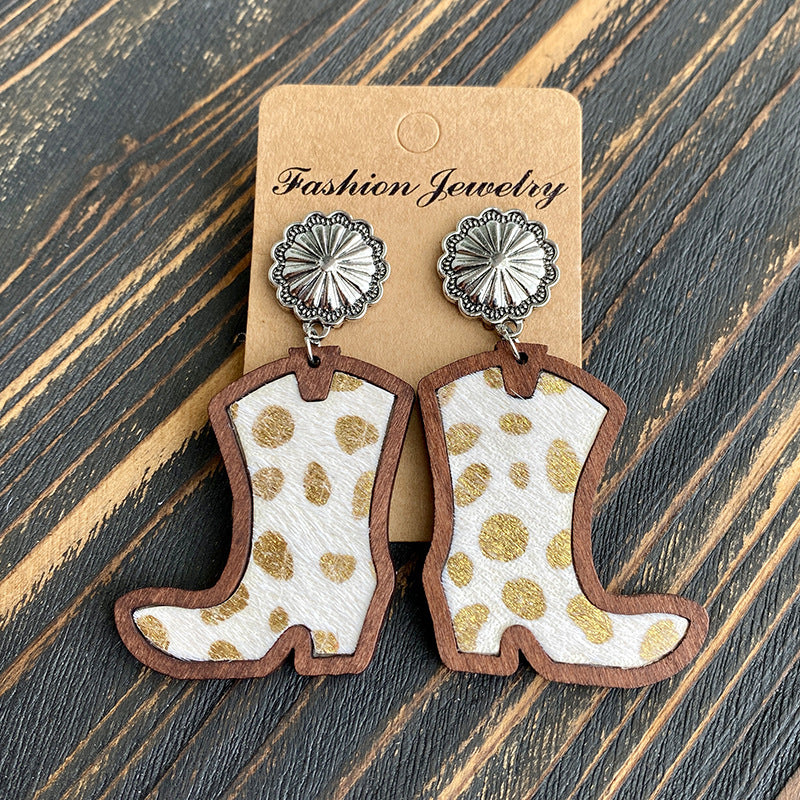Western Cross Wood Leather Earrings - product image 15