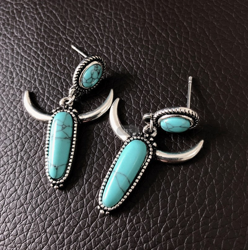 Turquoise Vintage Cow Skull Earrings - product image 4