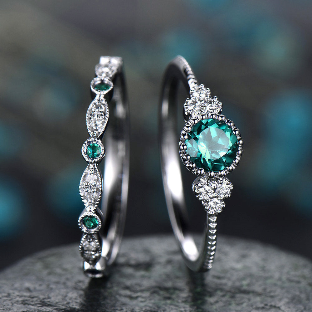 Ring Fashionable Zircon Ring for Women Two-piece Set of Micro-inlaid Emerald - product image 3