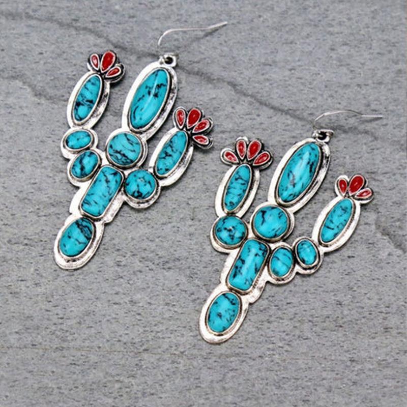Western Turquoise Vintage Floral Cactus Earrings - product image 2