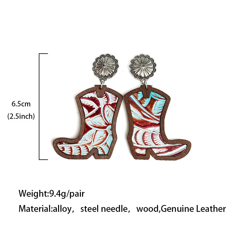 Western Cross Wood Leather Earrings - product image 4