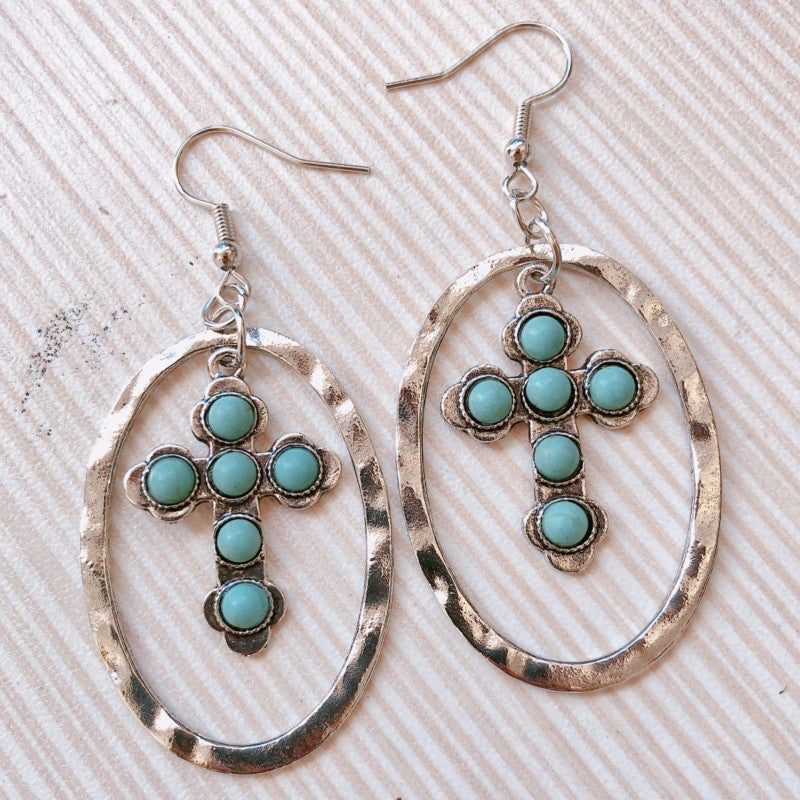 Turquoise Vintage Statement Cross Earrings - product image 5