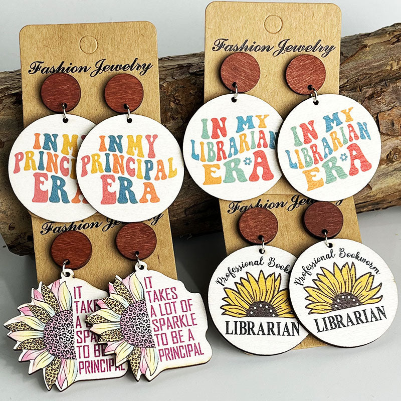 Floral Cross Wood Earrings