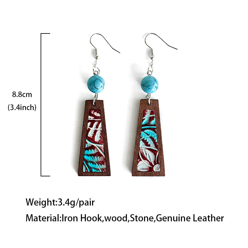 Turquoise Vintage Cross Leather Earrings - product image 4