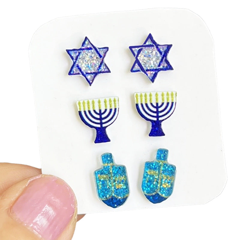 Supply Women's Fashion Earrings - Hanukkah Candlestick Star - Small and - product image 1