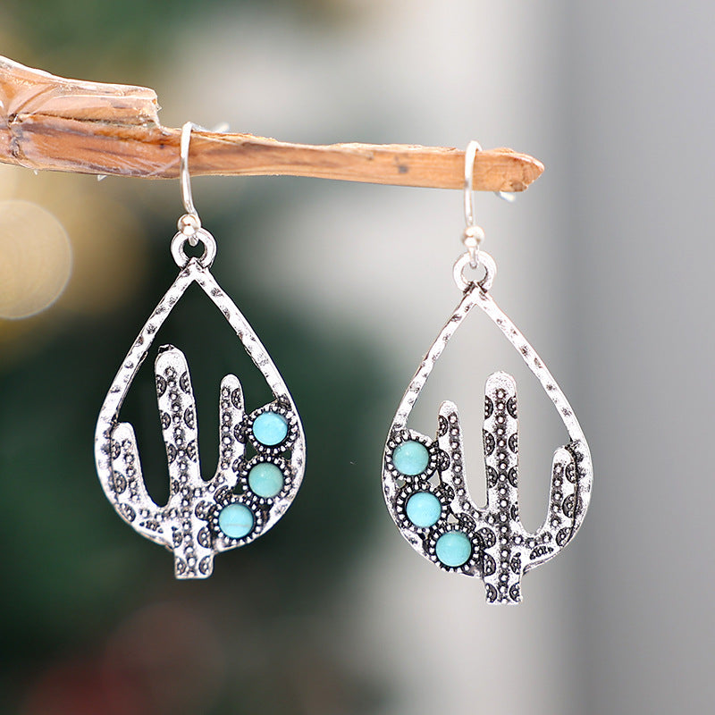 Western Turquoise Vintage Cactus Earrings