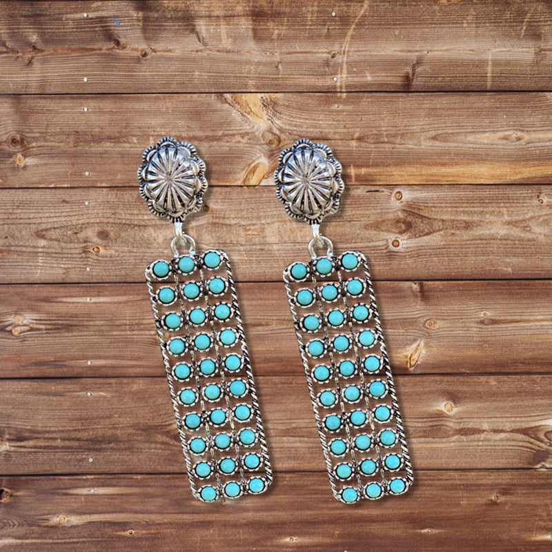 Western Turquoise Vintage Geometric Cross Earrings - product image 3