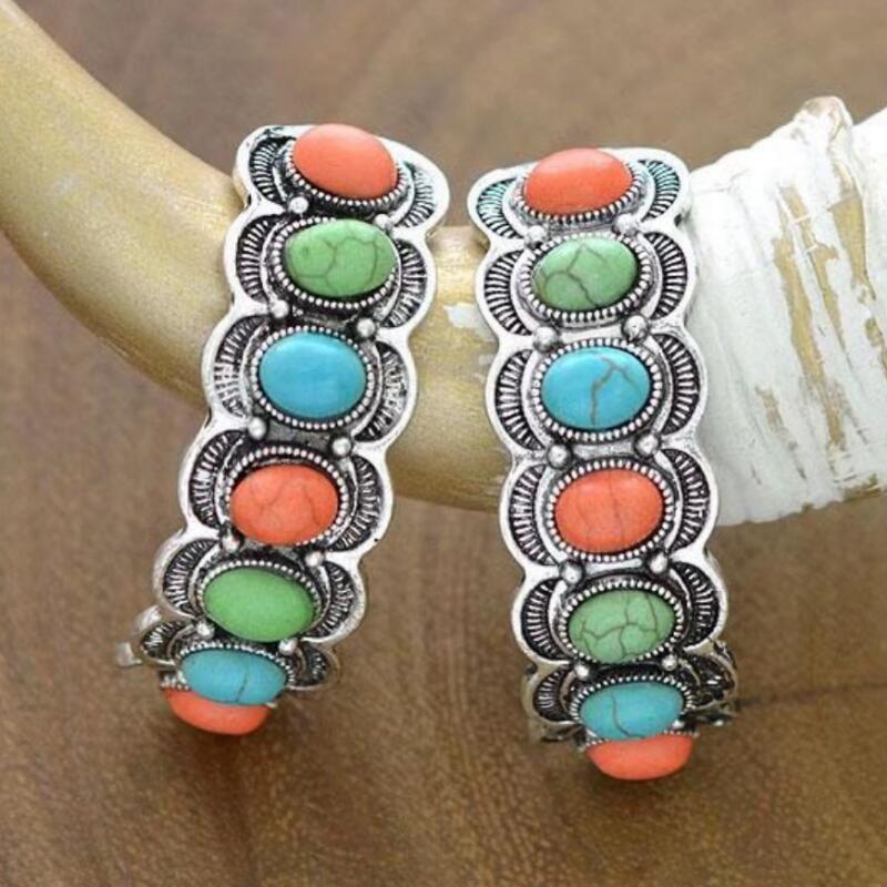 Turquoise Vintage Geometric Cross Earrings - product image 2