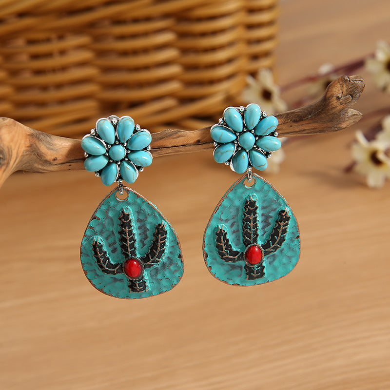 Turquoise Vintage Floral Cactus Earrings - product image 3