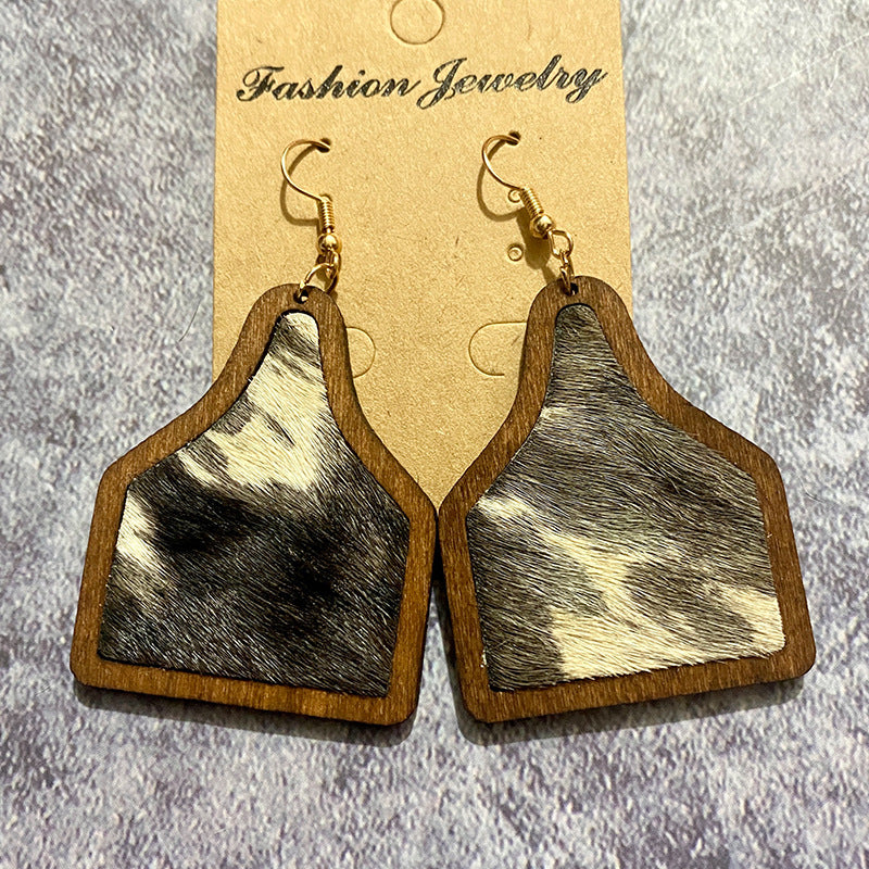 Western Vintage Horse Cross Wood Earrings