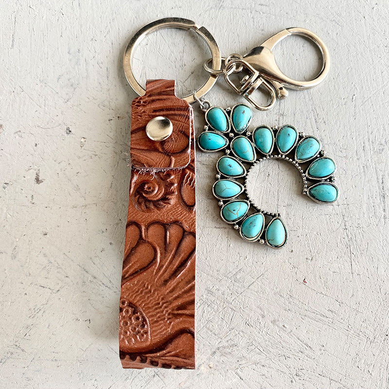 Western Turquoise Vintage Floral Leather Necklace - product image 6